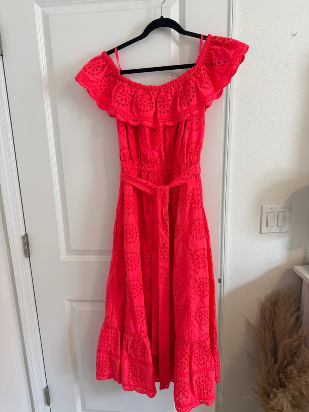 Lilly Pulitzer Bright Coral Pink Ruffled Neckline Dress